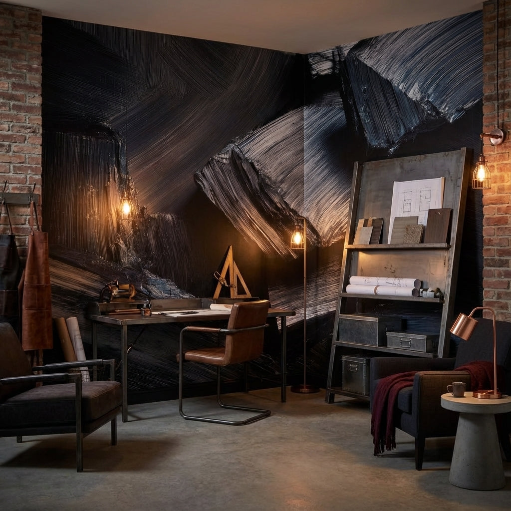 Abstract Wallpaper Brushstrokes Dark Wall Decor