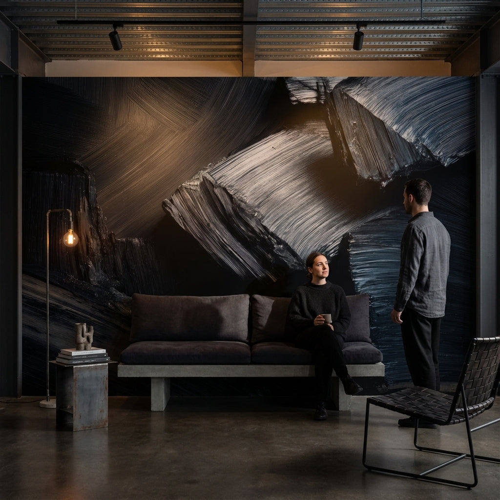 Abstract Wallpaper Brushstrokes Dark Wall Decor