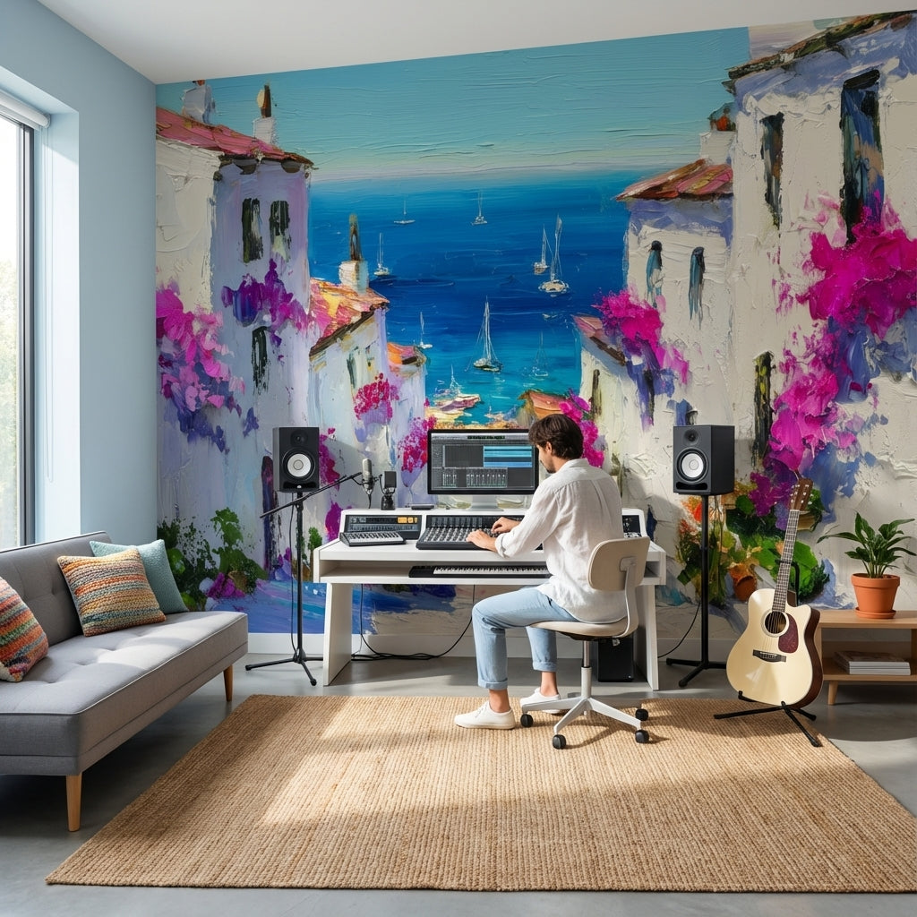 Coastal Wallpaper Mediterranean Removable Bougainvillea Wall Mural