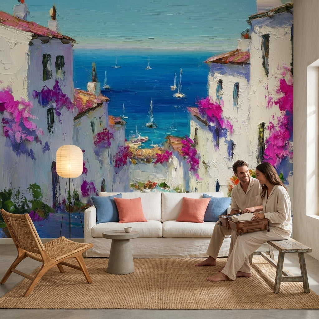 Coastal Wallpaper Mediterranean Removable Bougainvillea Wall Mural