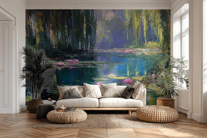 Water Lilies Wallpaper Reflection Removable Nature Wall Mural