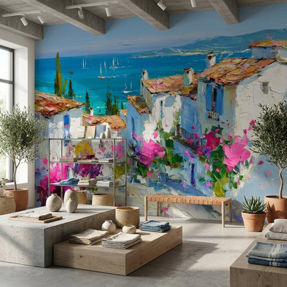 Mediterranean Wallpaper Coastal Sea Wall Decor