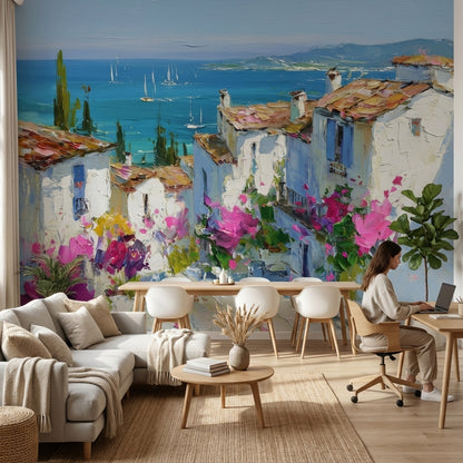 Mediterranean Wallpaper Coastal Sea Wall Decor