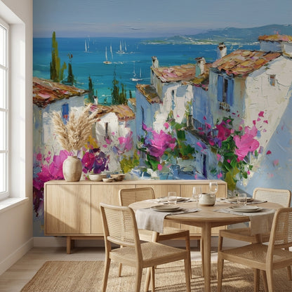 Mediterranean Wallpaper Coastal Sea Wall Decor