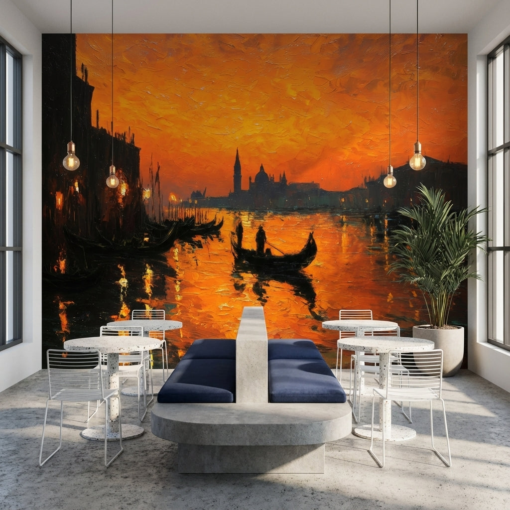 Venice Wallpaper Sunset Gondolas Removable Wall Decor