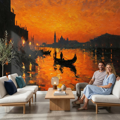 Venice Wallpaper Sunset Gondolas Removable Wall Decor
