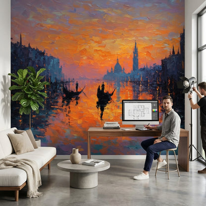 Venice Wallpaper Sunset Removable Gondolas Wall Mural