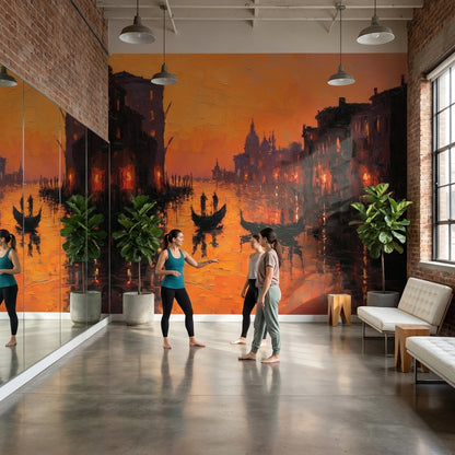 Sunset Wallpaper Canal Gondolas Removable Wall Decor