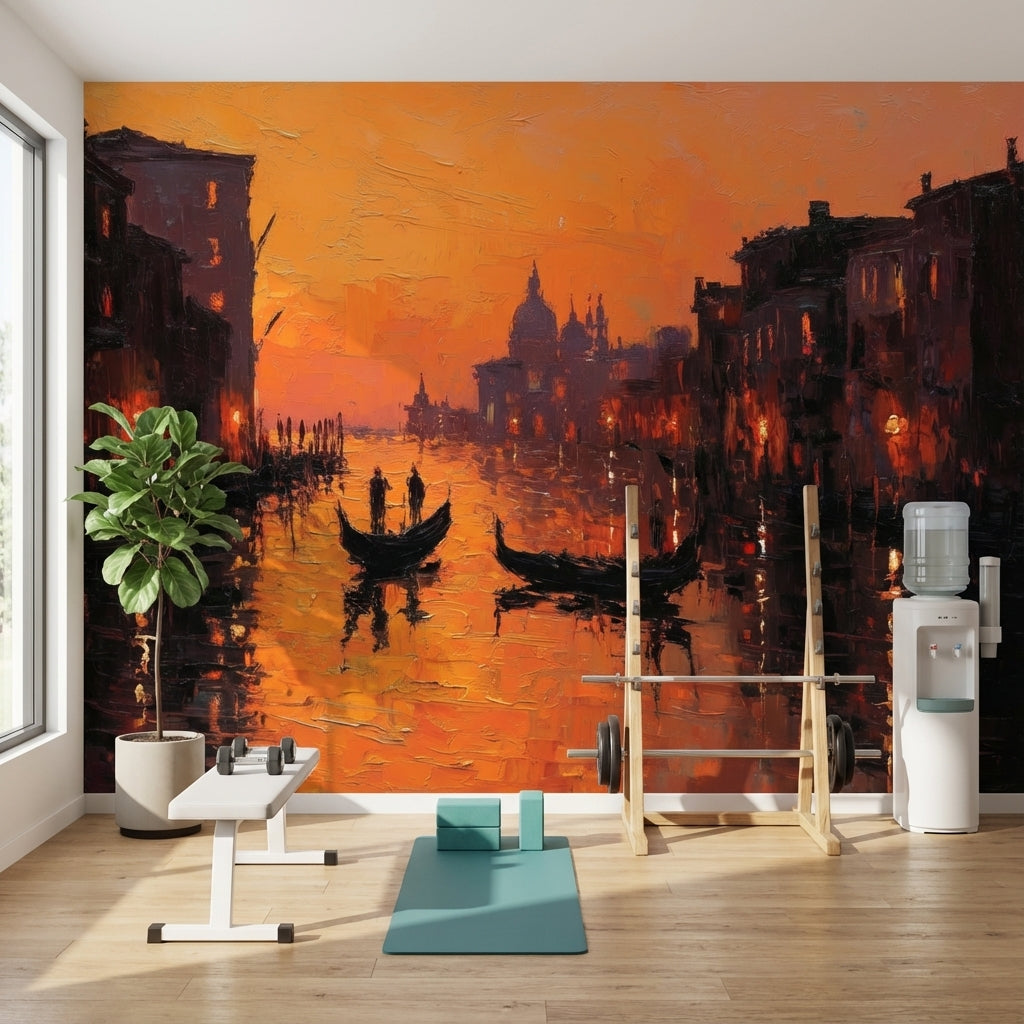 Sunset Wallpaper Canal Gondolas Removable Wall Decor
