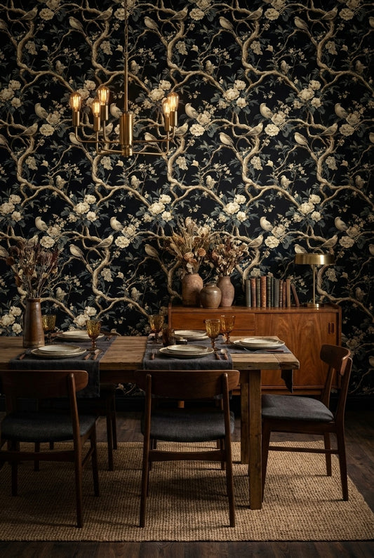 Vintage Floral Wallpaper Birds Elegant Decorative Mural