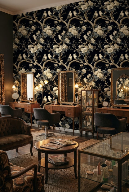 Floral Wallpaper Birds Elegant Removable Wall Decor