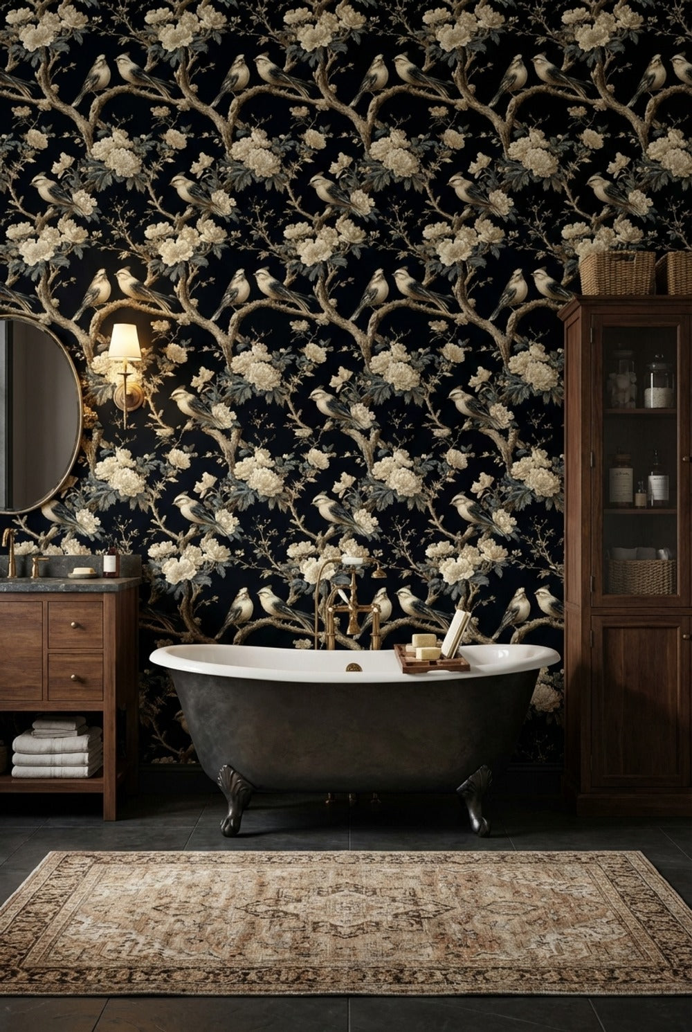 Floral Wallpaper Birds Elegant Removable Wall Decor