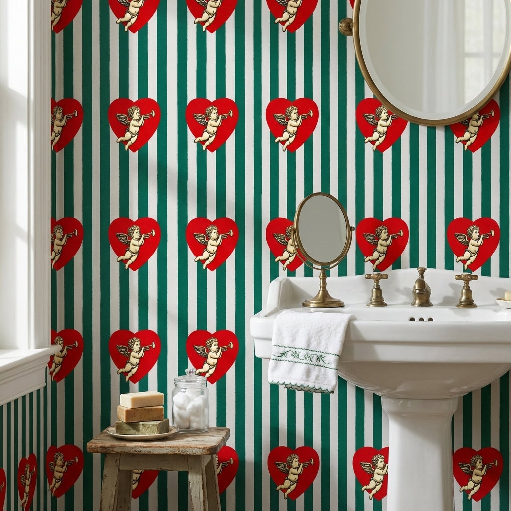 Cherub Wallpaper Heart Eclectic Decorative Mural