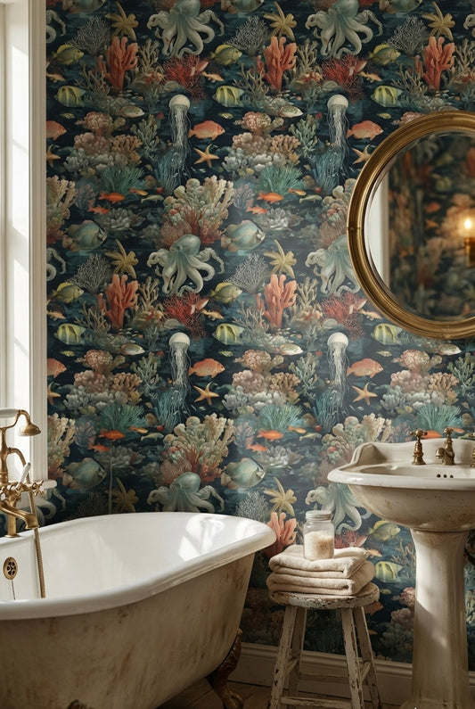 Marine Life Wallpaper Underwater Vintage Wall Decor