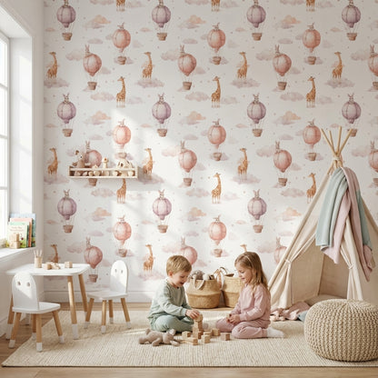 Whimsical Wallpaper Hot Air Balloons Removable Animals Wall Mural