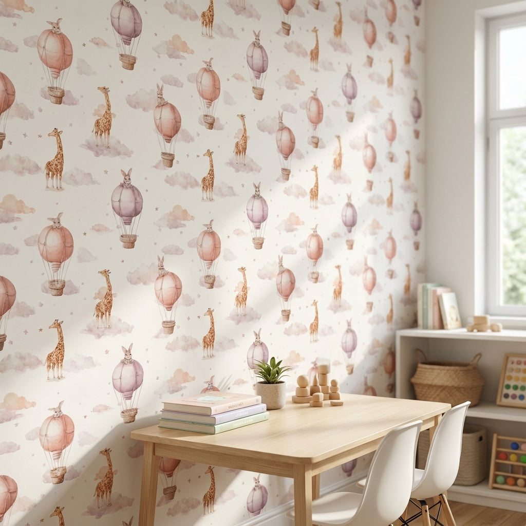 Whimsical Wallpaper Hot Air Balloons Removable Animals Wall Mural