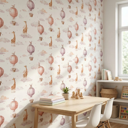 Whimsical Wallpaper Hot Air Balloons Removable Animals Wall Mural