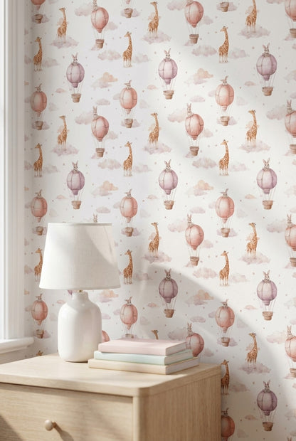 Whimsical Wallpaper Hot Air Balloons Removable Animals Wall Mural
