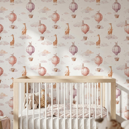 Whimsical Wallpaper Hot Air Balloons Removable Animals Wall Mural