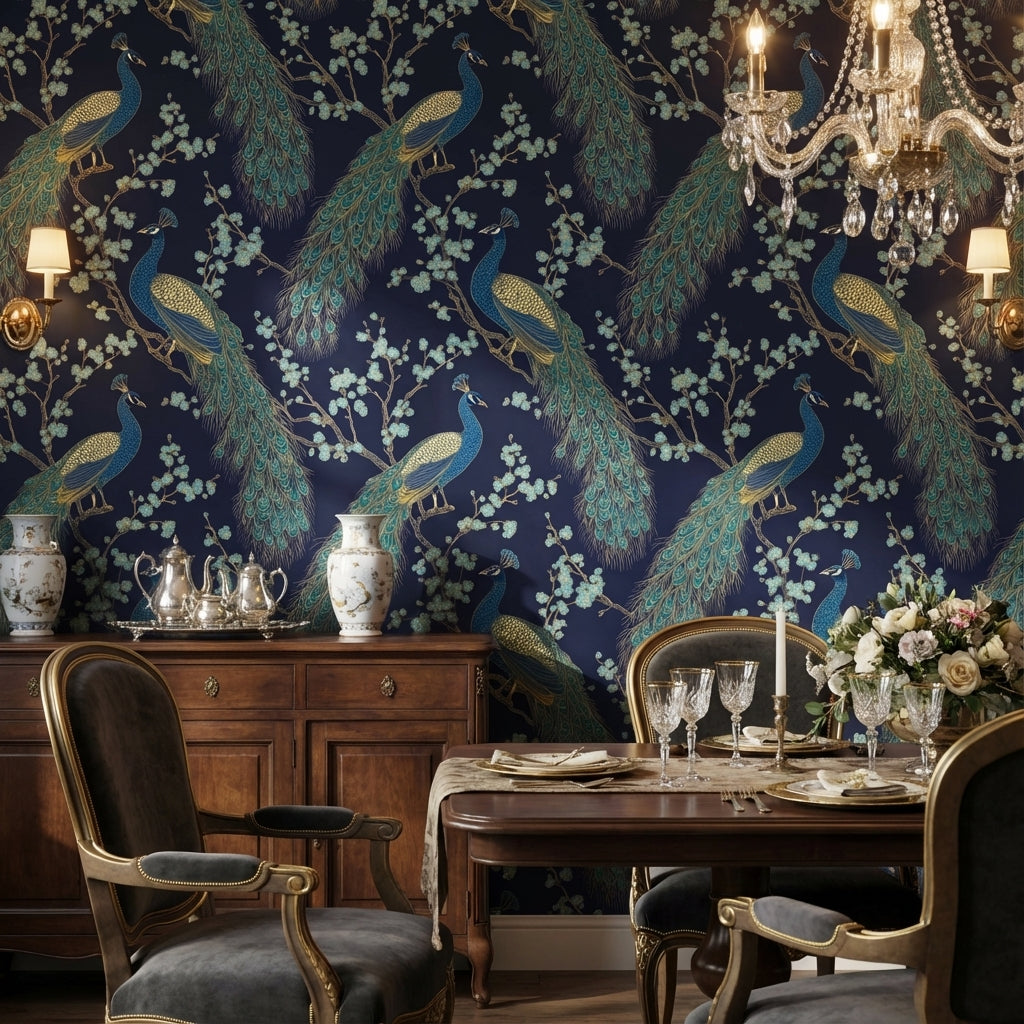 Peacock Wallpaper Floral Oriental Decorative Mural
