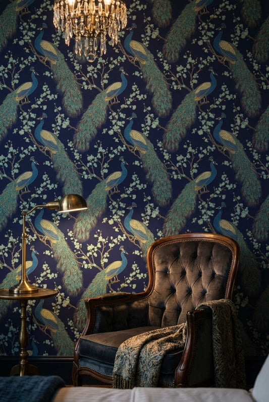 Peacock Wallpaper Floral Oriental Decorative Mural