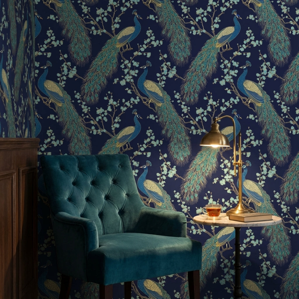 Peacock Wallpaper Floral Oriental Decorative Mural