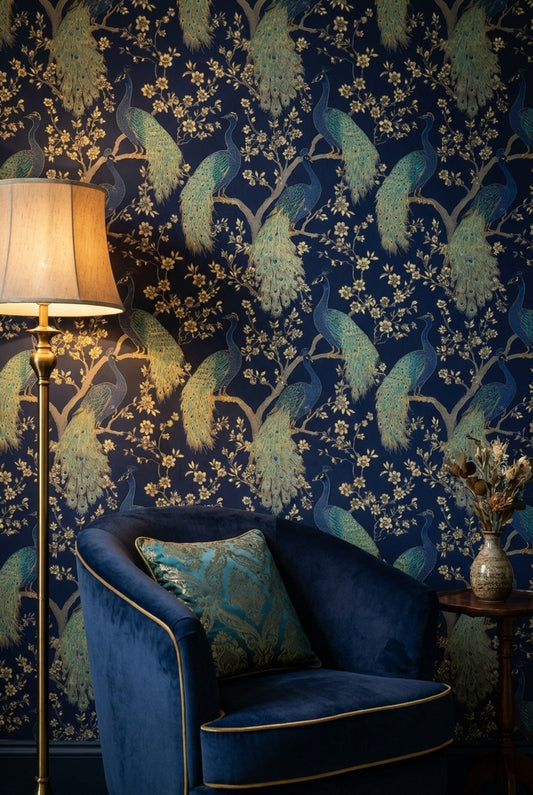 Peacock Wallpaper Floral Vintage Removable Wall Decor