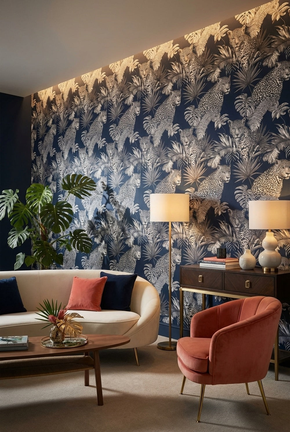 Leopard Wallpaper Tropical Navy Removable Wall Decor