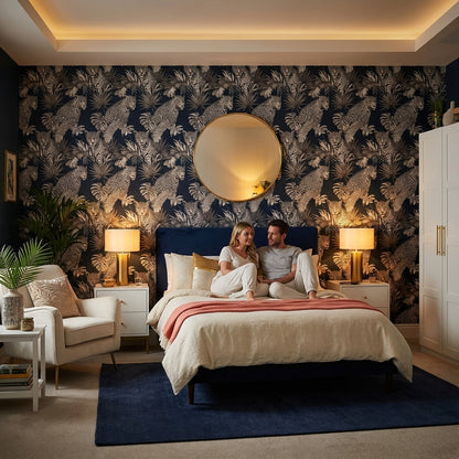 Leopard Wallpaper Tropical Navy Removable Wall Decor