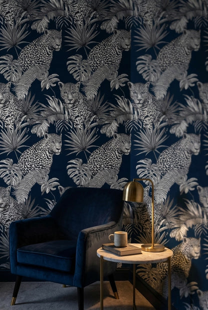 Leopard Wallpaper Tropical Navy Removable Wall Decor