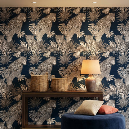 Leopard Wallpaper Tropical Navy Removable Wall Decor