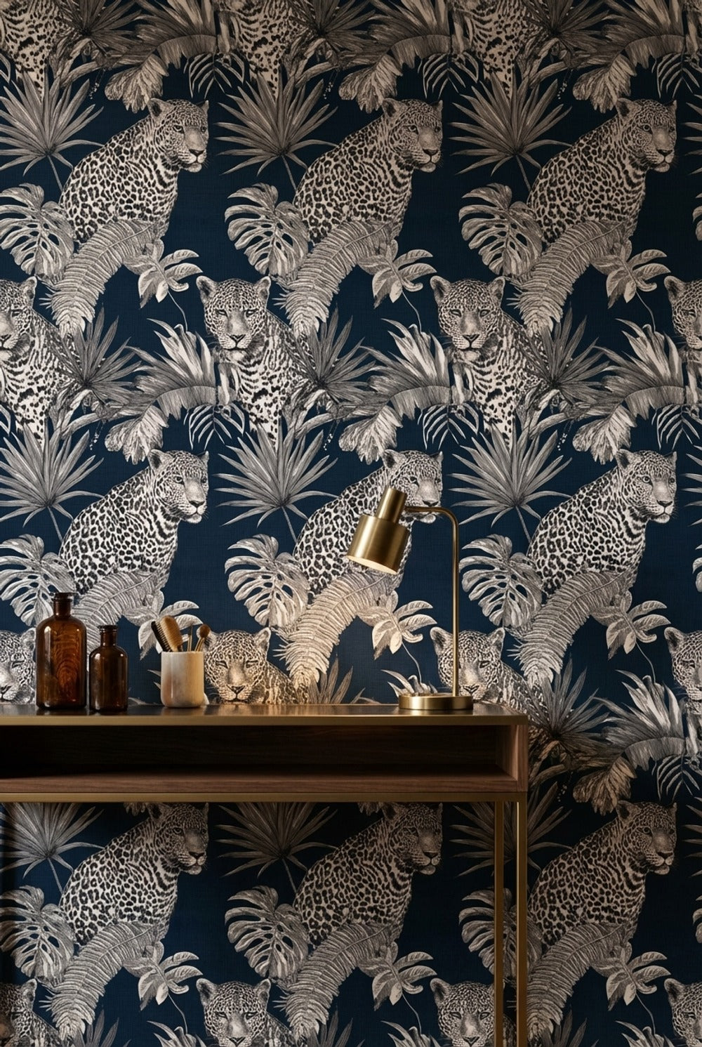 Leopard Wallpaper Tropical Navy Removable Wall Decor