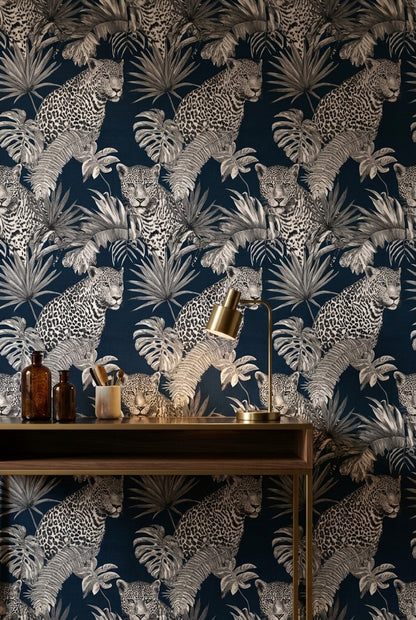 Leopard Wallpaper Tropical Navy Removable Wall Decor