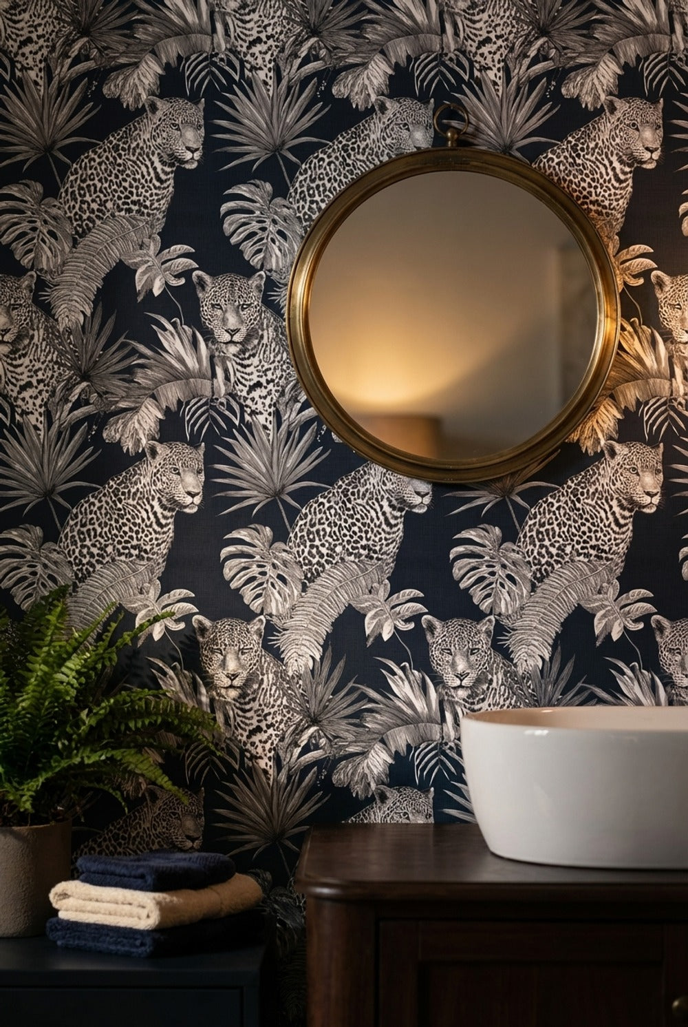 Leopard Wallpaper Tropical Navy Removable Wall Decor