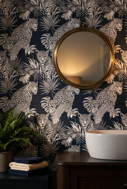 Leopard Wallpaper Tropical Navy Removable Wall Decor