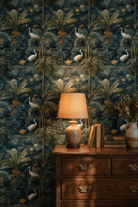 Tropical Wallpaper Cranes Vintage Removable Wall Decor