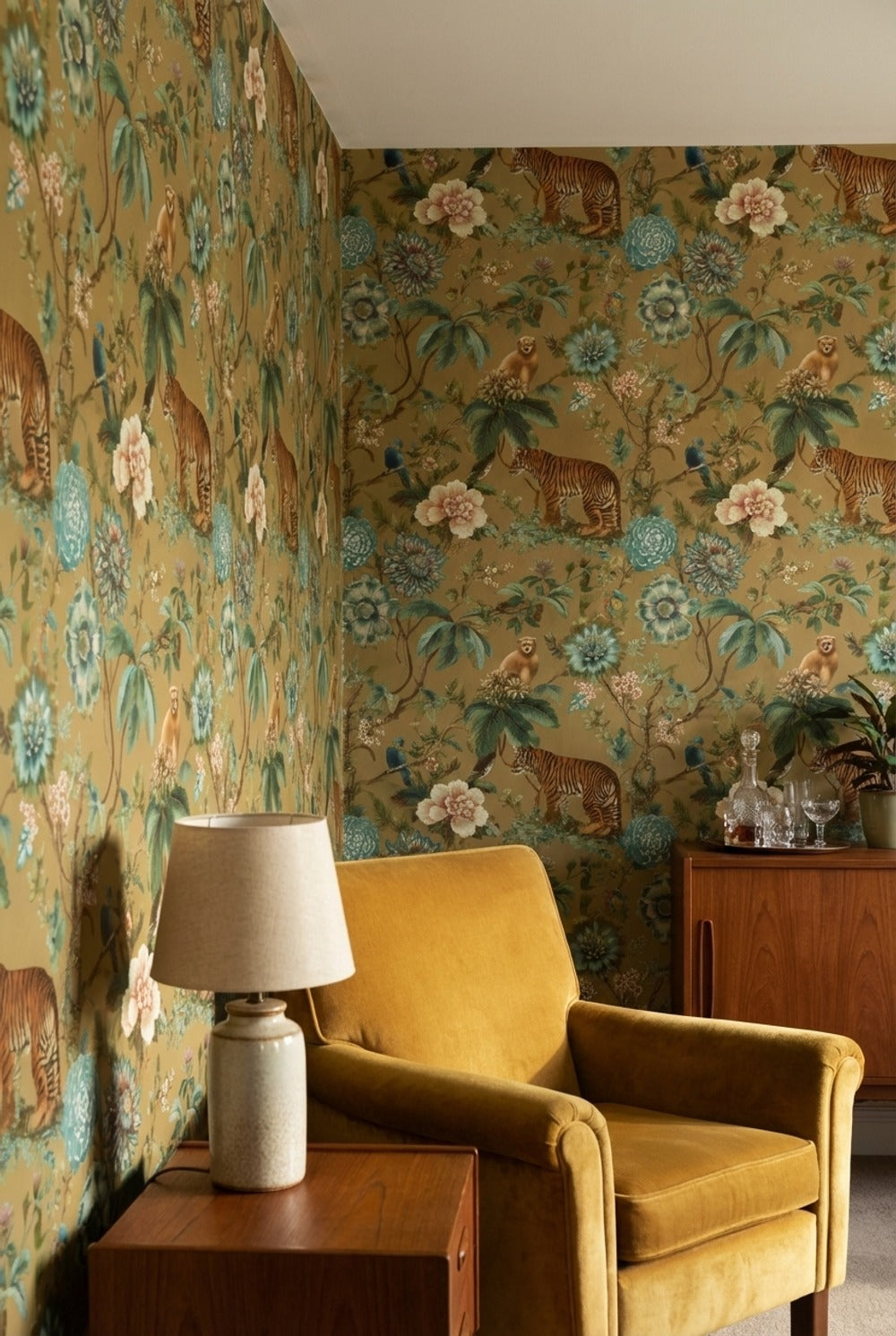 Floral Wallpaper Tiger Exotic Decorative Mural