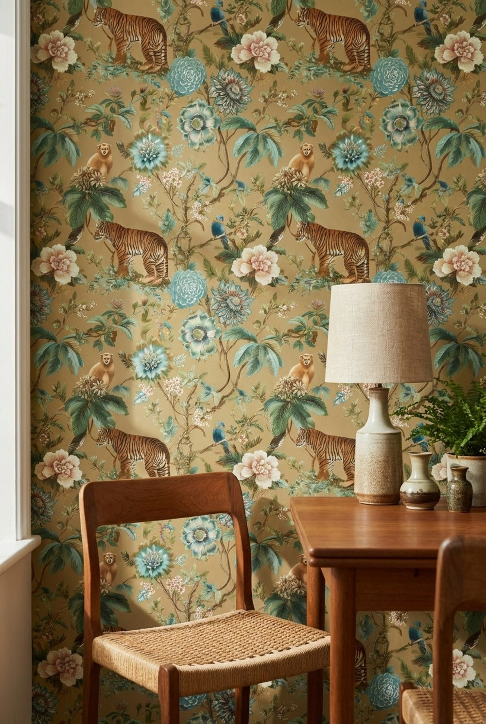 Floral Wallpaper Tiger Exotic Decorative Mural