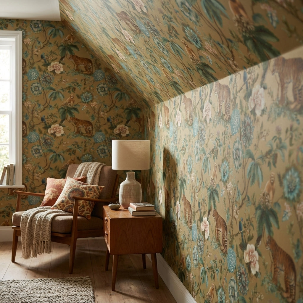 Floral Wallpaper Tiger Exotic Decorative Mural