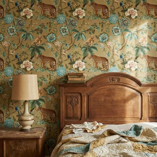 Floral Wallpaper Tiger Exotic Decorative Mural