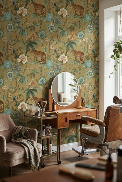 Floral Wallpaper Tiger Exotic Decorative Mural