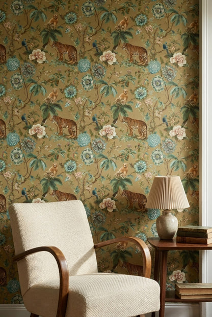 Floral Wallpaper Tiger Exotic Decorative Mural