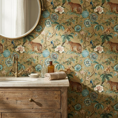 Floral Wallpaper Tiger Exotic Decorative Mural
