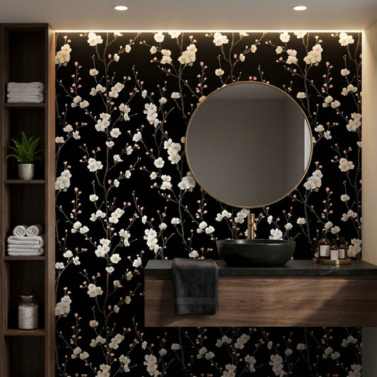 Floral Wallpaper Black Vintage Decorative Mural