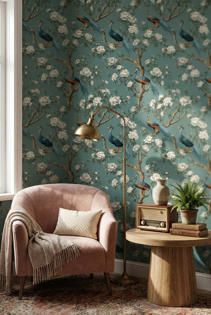 Floral Wallpaper Birds Removable Traditional Wall Mural