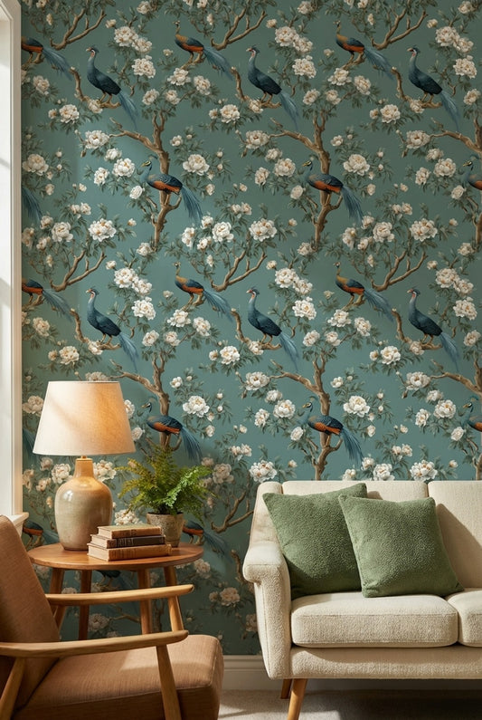 Floral Wallpaper Birds Removable Traditional Wall Mural
