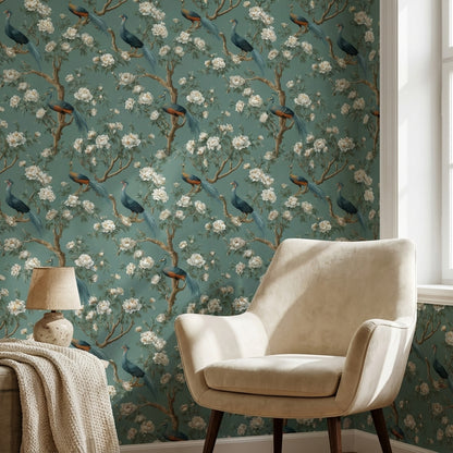 Floral Wallpaper Birds Removable Traditional Wall Mural
