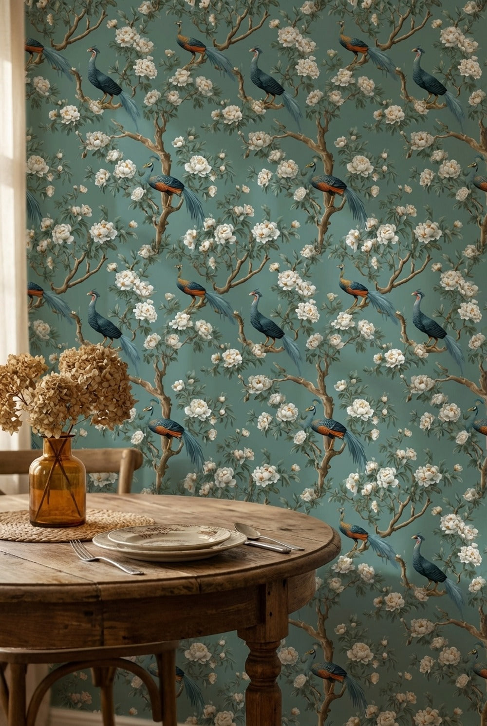 Floral Wallpaper Birds Removable Traditional Wall Mural