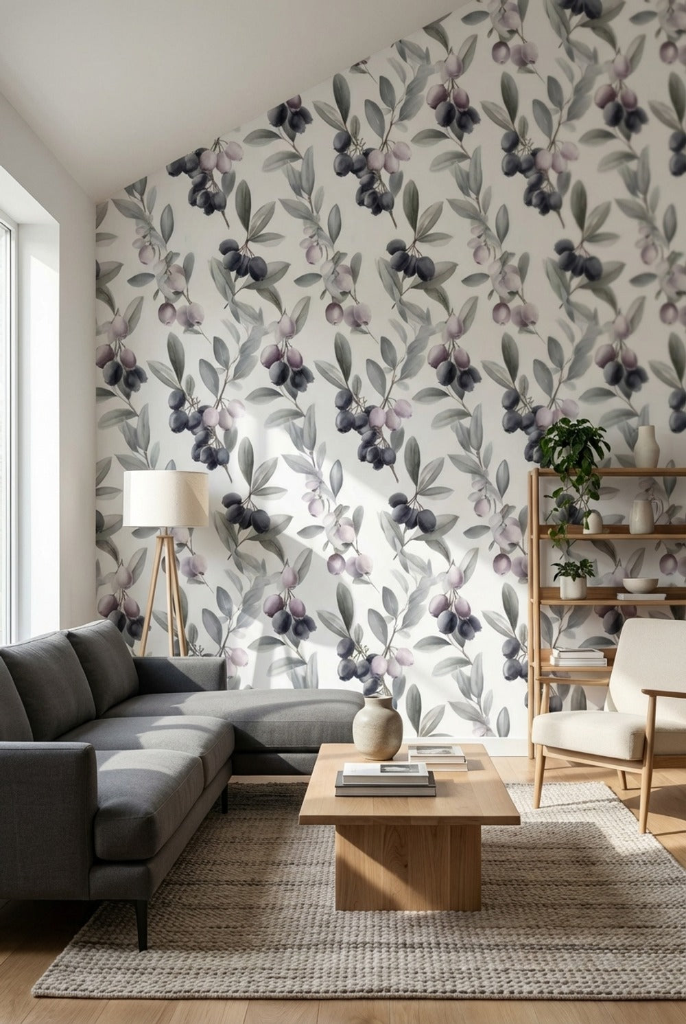 White Background Wallpaper Green Purple Wall Decor
