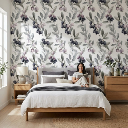 White Background Wallpaper Green Purple Wall Decor